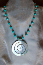 Mother of Pearl Disk with Sterling Silver & Turquoise