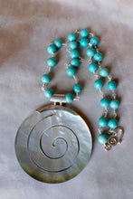 Mother of Pearl Disk with Sterling Silver & Turquoise