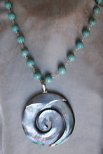 Black Mother of Pearl Disk with Sterling Silver and Turquoise