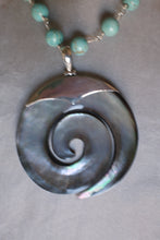 Black Mother of Pearl Disk with Sterling Silver and Turquoise