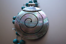 Mother of Pearl Disk with Sterling Silver & Turquoise