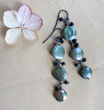 Sage Green Coin Pearl Earrings
