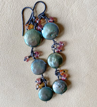 Sage Green Coin Pearls & Hessonite Earrings