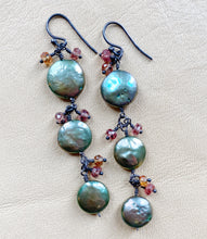 Sage Green Coin Pearls & Hessonite Earrings