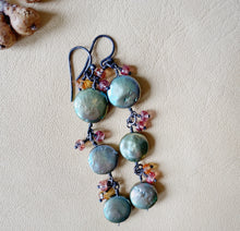 Sage Green Coin Pearls & Hessonite Earrings
