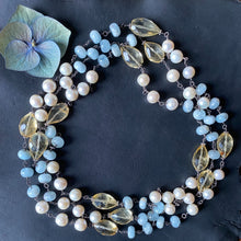 Aquamarine, Citrine, and Pearl Necklace