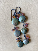 Sage Green Coin Pearls & Hessonite Earrings